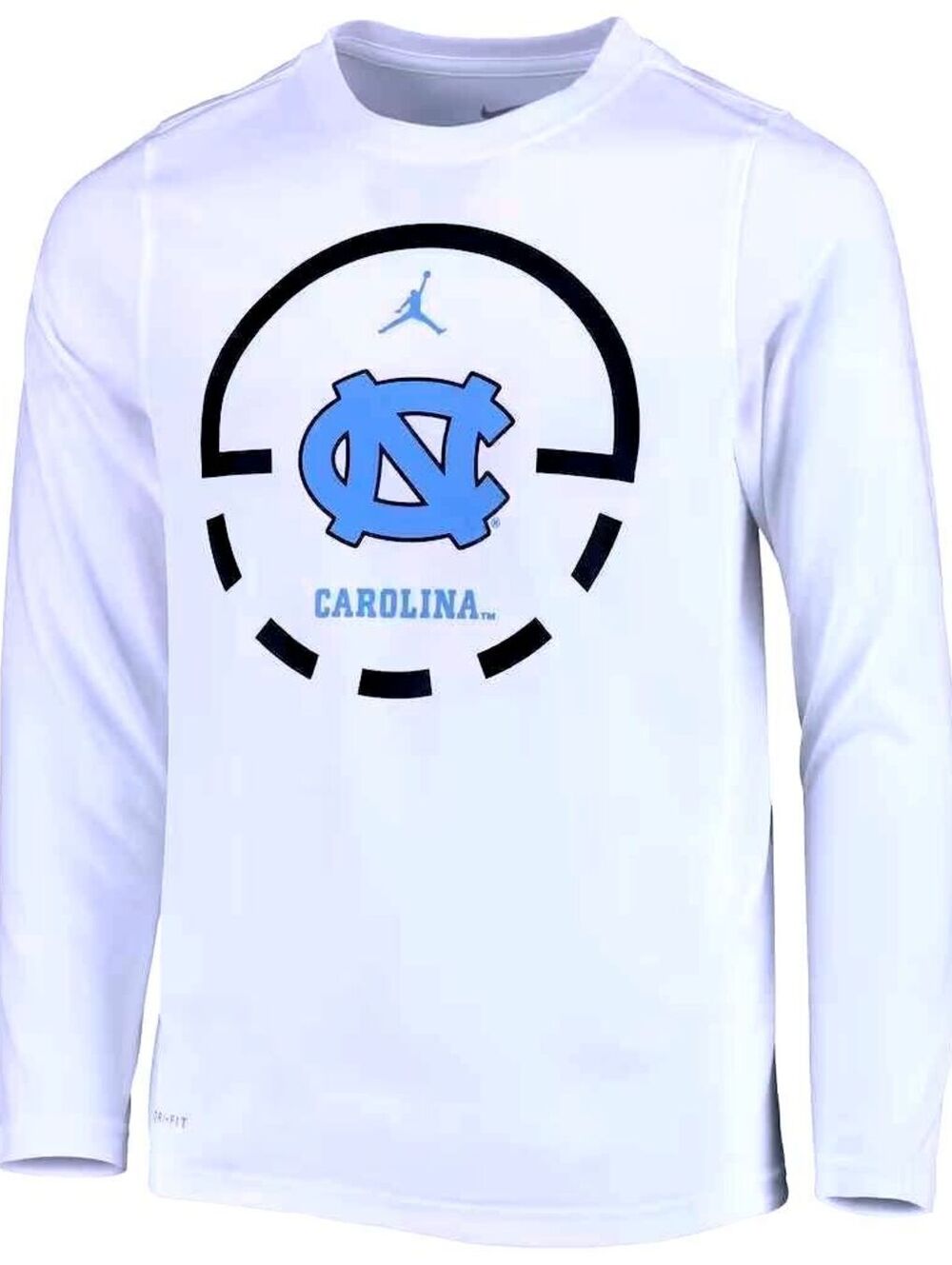 JORDAN BRAND NC Tar Heels Youth (L) White Basketball Performance L/S T-Shirt